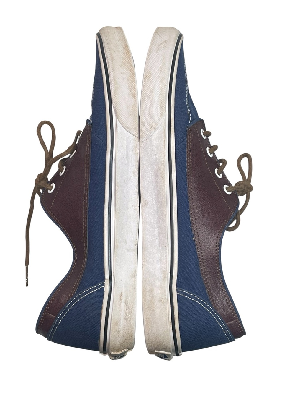 Vans Brigata Navy Blue Canvas Brown Leather-Trim Boat Shoes Men's Size 12 EUC - Picture 10 of 11